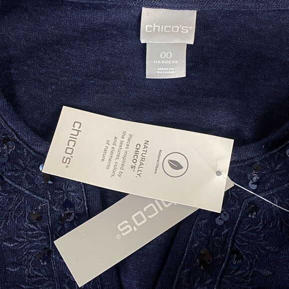 New Chico's Embroidered Long-Line Linen Knit Tunic Women's Size XS (Chico's 00) - Picture 3 of 8